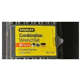 Box of Hand Tools Including Stanley Wrench Set, Pliers, Drill Bits, and Hardware