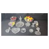 Collection of Cut Glass Bowls and Candy Dishes with Faux Fruit
