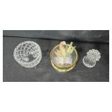 Collection of Cut Glass Bowls and Candy Dishes with Faux Fruit