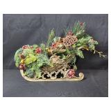 Holiday Decor Lot with Artificial Sleigh Centerpiece, Christmas String Lights, and Ribbon Rolls