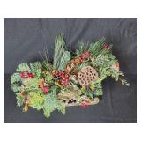 Holiday Decor Lot with Artificial Sleigh Centerpiece, Christmas String Lights, and Ribbon Rolls