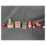 Holiday Decor Collection with Ornaments, Candle, and Unopened Set of Gift Boxes