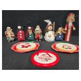 Collection of Christmas Figurines and Cross-Stitch Ornaments