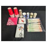 Tableware Lot with Coalport Bone China, Paper Cups, Napkins, Chopsticks and Pitcher