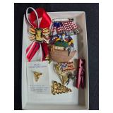 Holiday Decor and Collectibles Lot with Winterling Teacup, Mauldin Sled Frame, Tree, Pins and Ornaments