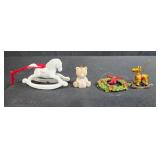 Set of 4 Christmas Ornaments - Rocking Horse, Bear, Wreath, and Dog