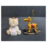Set of 4 Christmas Ornaments - Rocking Horse, Bear, Wreath, and Dog