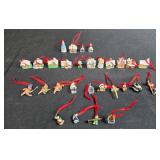 Collection of Hallmark Miniature Christmas Ornaments with Village Houses and Figures