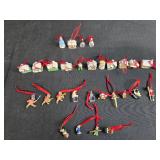 Collection of Hallmark Miniature Christmas Ornaments with Village Houses and Figures