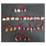 Collection of Hallmark Miniature Christmas Ornaments with Village Houses and Figures