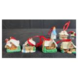Collection of Hallmark Miniature Christmas Ornaments with Village Houses and Figures