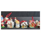 Collection of Hallmark Miniature Christmas Ornaments with Village Houses and Figures