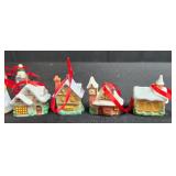 Collection of Hallmark Miniature Christmas Ornaments with Village Houses and Figures