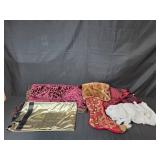 Holiday Decor Set with Tree Skirt, Stocking, Metallic Runner, and Faux Snow
