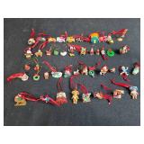 Collection of Assorted Miniature Christmas Ornaments Some with Red Ribbons