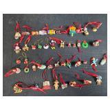 Collection of Assorted Miniature Christmas Ornaments Some with Red Ribbons