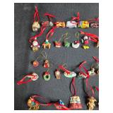 Collection of Assorted Miniature Christmas Ornaments Some with Red Ribbons