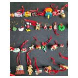 Collection of Assorted Miniature Christmas Ornaments Some with Red Ribbons