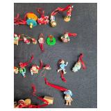 Collection of Assorted Miniature Christmas Ornaments Some with Red Ribbons