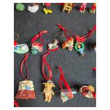 Collection of Assorted Miniature Christmas Ornaments Some with Red Ribbons