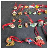 Collection of Assorted Miniature Christmas Ornaments Some with Red Ribbons