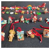 Collection of Assorted Miniature Christmas Ornaments Some with Red Ribbons