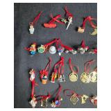 Collection of Assorted Hallmark Mini Christmas Ornaments Most with Red Ribbons