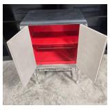 Vintage Ornate Wooden Cabinet with Red Interior