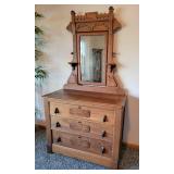 Antique Spoon Carved Walnut Dresser with Mirror