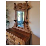 Antique Spoon Carved Walnut Dresser with Mirror