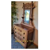 Antique Spoon Carved Walnut Dresser with Mirror