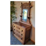 Antique Spoon Carved Walnut Dresser with Mirror