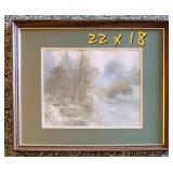 Ethereal Artist Signed Forest Landscape Watercolor Art