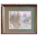 Ethereal Artist Signed Forest Landscape Watercolor Art