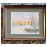Watercolor Framed Art ~ Moored Boat, Artist Signed
