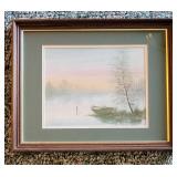 Watercolor Framed Art ~ Moored Boat, Artist Signed