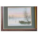 Watercolor Framed Art ~ Moored Boat, Artist Signed