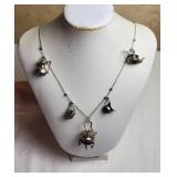 Whimsical Sterling Silver Tea Service Charm Necklace