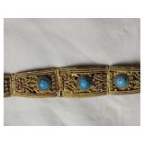 Vintage Bent Gold Coiled Wire with Turquoise Bracelet