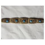 Vintage Bent Gold Coiled Wire with Turquoise Bracelet