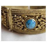 Vintage Bent Gold Coiled Wire with Turquoise Bracelet