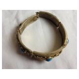 Vintage Bent Gold Coiled Wire with Turquoise Bracelet
