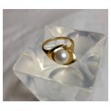 14k Yellow Gold Lusterous Pearl Ring ~ 5g, Sz 7