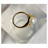 14k Yellow Gold Lusterous Pearl Ring ~ 5g, Sz 7