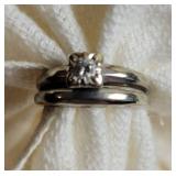 Vintage Diamond Solitare 14k Ring Wedding Set ~ 4g, Sz 6