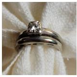 Vintage Diamond Solitare 14k Ring Wedding Set ~ 4g, Sz 6