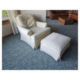 Linen White Accent Armchair Ottoman