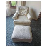 Linen White Accent Armchair Ottoman