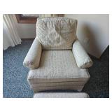 Linen White Accent Armchair Ottoman