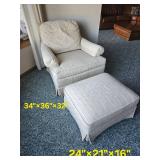 Linen White Accent Armchair Ottoman